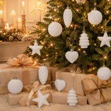 10Pcs Flocked Ornaments For Christmas Tree Holiday Hanging Decorations - White - View 1