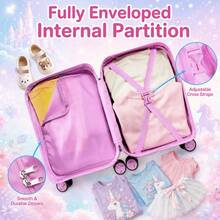 Girls Cartoon Printed Rolling Luggage, Hard Shell Kids Carry‑On Suitcase With Universal Wheels & Telescopic Pull Rod, Ideal For Short Trips - Pink - View 5