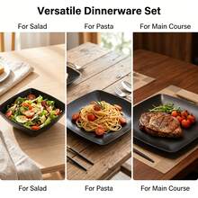 16/24‑Piece Matte Black Dinnerware Set, Reusable Stackable Tableware With Bowls, Plates And Cups, Microwave & Dishwasher Compatible For Home Daily Use, Camping, Picnics - Black - View 6
