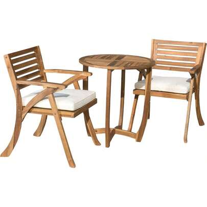 Outdoor Bistro Set, Acacia Wood Patio Dining Table And Chairs Workstation For Balcony Backyard And Porch, Weather Resistant Compact Furniture, Teak Finish, Set Of 3