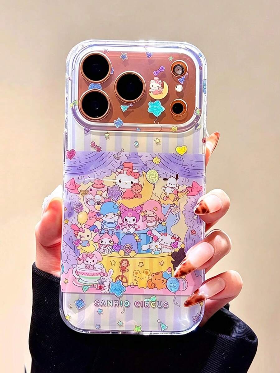 Sanrio 角色系列動物粉色條紋甜美風手機殼,適用於 Apple 17/17 Pro Max/16/15/14/13/12/11,全包覆防震保護殼 - 彩色 - 查看 1