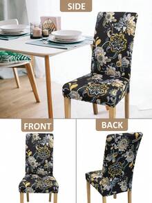 1/4/6PCS Detachable Elastic Chair Covers, Polyester Full Coverage, Floral & Geometric Line Print, Dining Chair Covers, Home Decor Hotel Banquet Restaurant Chair Protector - Multicolor - View 3