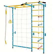 5-In-1 Wall Mounted Indoor Climbing Frame, Multi-Function Home Gym Wall With Rope Net, Swing Rings & Rope Ladder - Multicolor - View 6