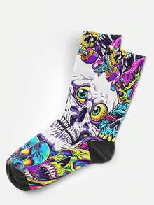Cool 360° Printed Men's Socks - Street Style Socks, Halloween Pumpkin & Skull Patterns, Street Style, Colorful, Fun Socks, Suitable For Daily, Holiday And Party Occasions - Multicolor - View 8