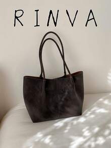 Solid Color PU Material Women's Bag, Simple, Fashionable, Versatile, Large Capacity Storage Shoulder Bag/Commuting Bag, Suitable For Women's Daily Use - Coffee Brown - View 1