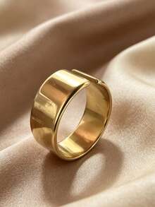 1pc Minimalist Punk Style Polished Open Ring, Adjustable Wide Band Gold Ring, Unisex Stackable Daily Wear Jewelry - Bar - View 4