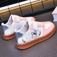 Girls' Cute Rabbit Embroidered Soft Sole Non-Slip Hook And Loop Casual Sneakers, Versatile Daily School Shoes - Pink - View 3