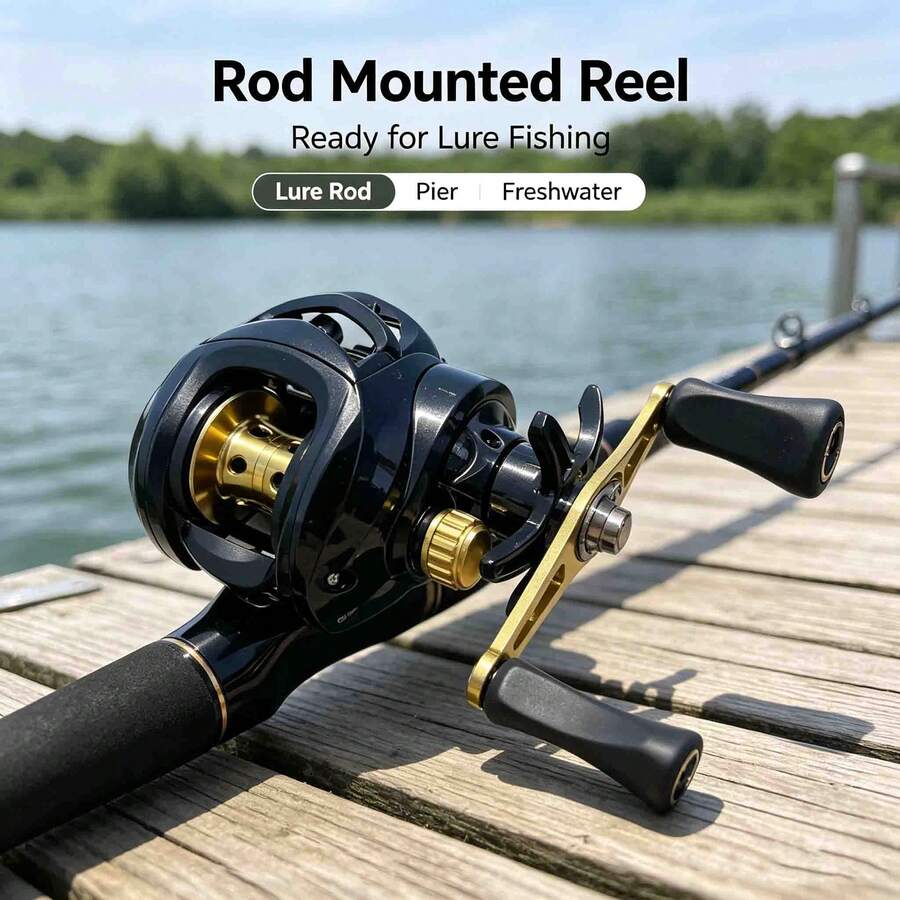 Yellow Lightweight Fishing Reel, 12 Magnetic Brake System, 7.2:1 Gear Ratio, Max Drag 8kg, With Extended Handle, Fishing Tackle, Fishing Reel - Yellow - View 1