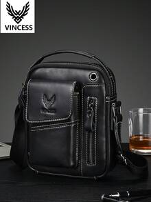 VINCESS 男士牛皮皮革斜挎包，男士真皮斜挎包，極簡休閒單肩包，附可調節式肩帶，柔軟皮革手機收納包，平板電腦單肩包，適合日常通勤與旅行，適合作為男士節日禮物 - 咖啡棕 - 查看 9