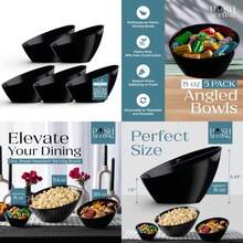 5 Pack Angled Plastic Serving Bowl Disposable For Party Table 8oz - Black - View 7