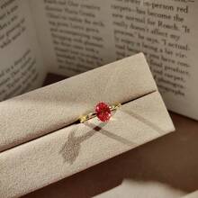 Classic Luxury Red Pigeon Egg Zirconia Inlaid 18K Gold Plated Open Ring For Women - Red - View 7
