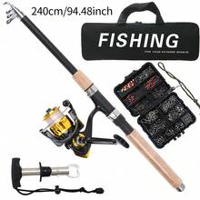 KecchKrezing Telescopic Fishing Rod And Spinning Reel Full Fishing Gear Set, With Fish Control Device, Accessory Box, Storage Bag, For Freshwater And Saltwater Outdoor Fishing - Black - View 8