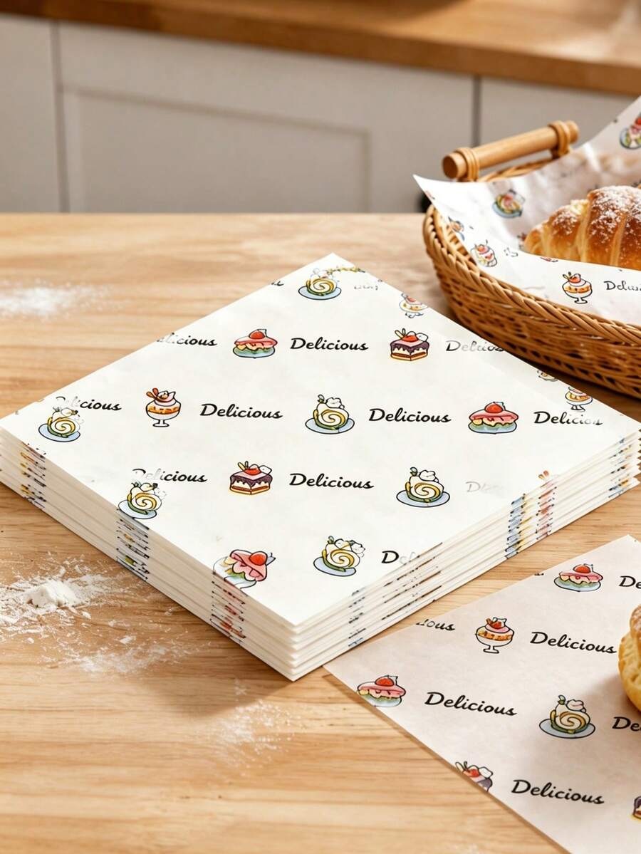 100/200pcs Greaseproof Baking Paper, Wax Paper, Suitable For Cakes, Sandwiches, Picnics, Also Can Be Used As Fast Food Wrapping Paper, Basket Liners, Air Fryer Liners, Kitchen General Use