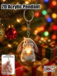 Cute 2d Flat Acrylic Lop-Eared Rabbit Heart Keychain, Bag Charm, Car Keychain Accessory, Gift For Girls (The Charm Is Flat, Not 3d). - Multicolor - View 9