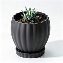 3D Printed Planter With Tray - Compact Vertical Textured Pot For Small Indoor Plants, Modern Minimalist Succulent Container With Drainage Holes, Suitable For Living Room, Bedroom, Office Desk, Windowsill, Ideal Gift For Plant Lovers - Flower Pot - View 8