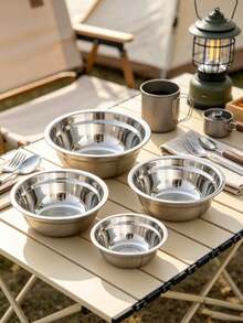 4pcs Stackable Stainless Steel Mixing Bowls Set, Space-Saving Cabinet Storage, Thickened Body Durable And Rust-Resistant, Mirror Finish Interior Easy To Clean. Suitable For Washing Vegetables, Rinsing Rice, Kneading Dough, Mixing Fillings, Marinating Ingredients, Preparing Salads, Kitchen Prep, Baking, Cooking, Family Gatherings, Home And Commercial Use Multi-Functional Food Mixing And Storage Bowls, Christmas, Halloween, Thanksgiving, Back To School, Valentine's Day, Easter, Gift. - Silver - View 5