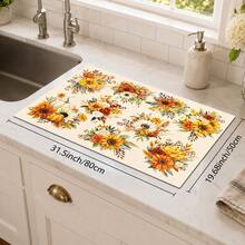 1pc White Sunflower Pumpkin Floral Pattern Kitchen Absorbent Drying Mat, Autumn Pastoral Style, Suitable For Kitchen Countertop, Coffee Machine, Dining Table And Thanksgiving Home Decor - Multicolor - View 13