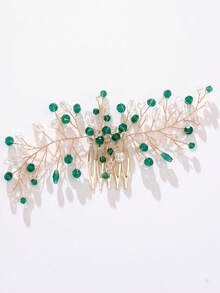 1pc Green Crystal Beaded Hair Comb Elegant Bridal Wedding Hair Vine Fairy Prom Party Hair Accessories - Multicolor - View 10