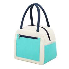 1pc Color Block Insulated Thermal Storage Bag, Waterproof Oxford Tote With Front Zipper Pocket, Portable Leakproof Organizer For Work School Picnic - Multicolor - View 6