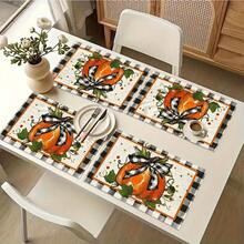 1/4/6pcs Autumn Series Black & White Plaid Bow & Pumpkin Pattern Printed Placemats, Heat Resistant Table Mat For Home Kitchen, Table Protection, Kitchen Dining Table, Party Decor - Multicolor - View 7