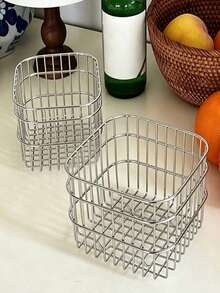 Metal Wire Storage Basket, Multi-Functional Desktop Organizer, Hollow Metal Storage Bucket, Suitable For Kitchen, Bathroom, Vanity - Multicolor - View 7