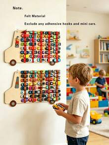 1pc Felt Racing Car Storage Bag, Wall-Mounted 1:64 Scale Toy Car Storage And Display Bag, Multi-Functional Felt Storage Rack, Baby & Kids Room Decor - Multicolor - View 1