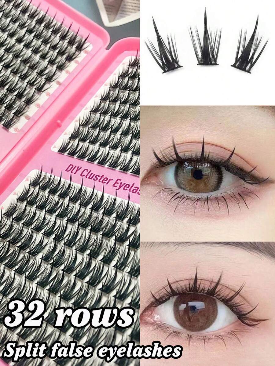 32 Rows DIY Cluster Eyelashes Extension, Individual Segmented False Eyelashes, Self‑Application Lash Clusters For Women Daily Party Eye Makeup - Multicolor - View 1