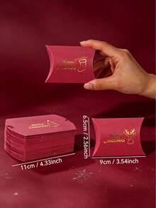 12PCS/Christmas Pillow Gift Boxes, Red Paper Favor Boxes With Gold Foil Stamping, 4.33*2.76 Inch Xmas Cartoon Treat Boxes For Candy Cookie Holiday Gift Packaging - View 5