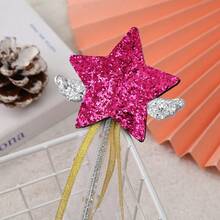 1pc Luxury Glitter Star Decor Stick With Silver Mini Wings & Star Printed Ribbons,Halloween - Multicolor - View 8