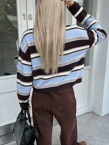 Áo cardigan nữ phối màu phong cách thường ngày đa năng mặc hằng ngày - Nâu đậm phối xanh nhạt - Xem 6