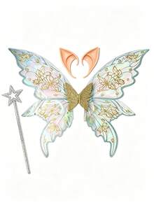 Shiny Butterfly Fairy Wings Costume Set, With Flower Crown, Elf Ears And Magic Wand. Suitable For Halloween Role-Playing And Party Events. - Multicolor - View 35