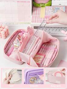 Large Capacity Transparent Pencil Case - Multifunctional Oxford Cloth Stationery Storage Bag With Zipper, Portable Cosmetic Storage Bag, Suitable For Office And School Supplies, Pencil Case, Back To School Season - Pencil Case - View 9