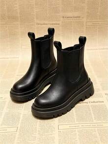 Sepatu Bot Ankle Chelsea Slim Sol Tebal untuk Wanita, Model Musim Semi/Gugur Terbaru 2026 - Hitam - View 3