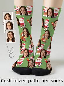 1 Pair Customized Face Pattern Socks, Personalized Photo Socks, Custom Printed Socks, Funny Face Socks, Custom Pattern Socks, Print Any Face Pattern On Socks, Anniversary Gift, Valentine's Day Gift, Unique Birthday Gift, Customized Collectible Gift - Multicolor - View 2