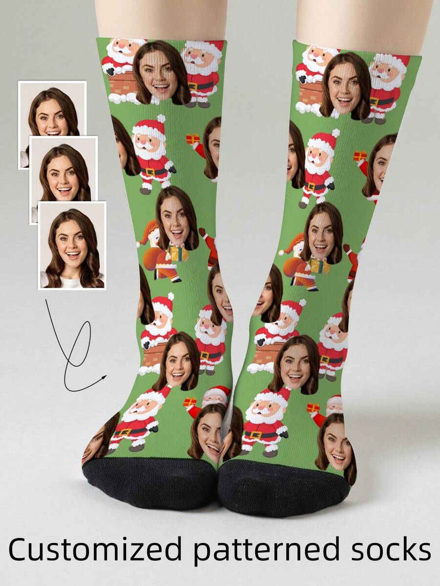 1 Pair Customized Face Pattern Socks, Personalized Photo Socks, Custom Printed Socks, Funny Face Socks, Custom Pattern Socks, Print Any Face Pattern On Socks, Anniversary Gift, Valentine's Day Gift, Unique Birthday Gift, Customized Collectible Gift