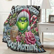 The Grinch بطانية فلانيل وحش أخضر، بطانية فلانيل ناعمة دافئة سميكة للشتاء، بطانية قيلولة مكتبية بشخصية كرتونية أنمي لطيفة، بطانية دافئة للتخييم في الهواء الطلق، بطانية سرير ومرتبة دافئة للشتاء، بطانية أريكة، بطانية سفر، بطانية سرير، بطانية تكييف هواء، بطانية شال دافئة لمقعد السيارة، هدية عيد الميلاد للعائلة والأصدقاء، زي هالوين - متعدد الألوان - مشاهدة 3