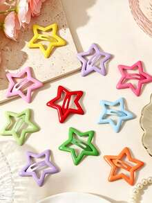 10pcs/30pcs/50pcs Dopamine Colorful Star Hair Clips, Cute Girls Bangs Clips, Small Hair Clips, Five-Pointed Star BB Clips, Hair Accessories For Daily Commute - Multicolor - View 2