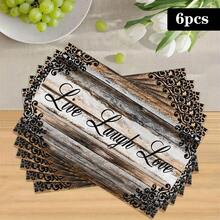 1/4/6pcs Autumn Series Vintage Lace Wood Grain Pattern Printed Placemats, Heat-Resistant Table Mats For Home Kitchen/Dining Table Protection, Kitchen Party Scene Decoration - Multicolor - View 13