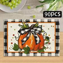 1/4/6pcs Autumn Series Black & White Plaid Bow & Pumpkin Pattern Printed Placemats, Heat Resistant Table Mat For Home Kitchen, Table Protection, Kitchen Dining Table, Party Decor - Multicolor - View 13