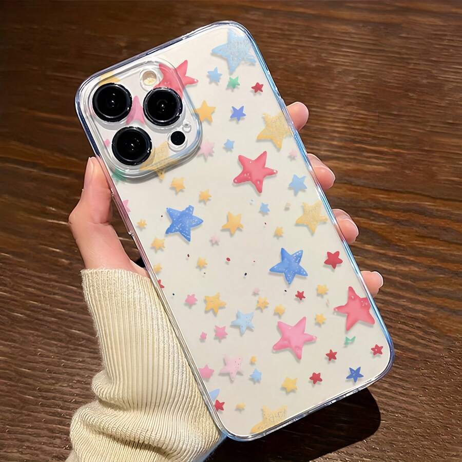 1件透明彩色大小星星圖案手機殼，個性化保護殼，適用於 iPhone 16 Pro Max/17/16/15/14 Plus/13/12/11/Air 及系列 - 彩色 - 查看 1