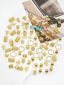 77件裝藍色花朵髮夾，包含蝴蝶、愛心、星星造型，Y2K龐克嘻哈裝飾髮夾，女孩禮物派對日常使用髮圈 - 金色 - 查看 4