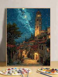 DIY Starry Night Medieval Tower Town (Frameless 8x12 / 16x20 Inches) Paint By Numbers Kit (Acrylic) Arts & Crafts For Adult Beginners, Home Wall Decor, And Holiday Gifts For Relaxing Painting Time - Sets - View 1