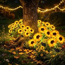 1/2pcs Realistic Sunflower Solar Powered Ground Lights, 3-Head Solar Powered, Automatic On/Off, Outdoor Landscape Lighting, Garden Decor, Couple Gift, Suitable For Lawn, Balcony, Yard, Holiday Atmosphere Lighting - Multicolor - View 4