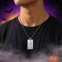 Halloween Skull Crossbones Dog Tag Necklace For Men, Stainless Steel Punk Gothic Skeleton Pendant Ball Chain Necklace Halloween Jewelry Gift For Boys - Necklace - View 3