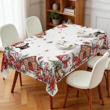 1pc Christmas Tablecloth, Christmas Snowman Gingerbread House Red Pine Branch Print Pattern, Single-Sided Print, Suitable For Tabletop, Washable And Reusable, Suitable For Indoor, Outdoor, Yard, Wedding, Banquet, Party, Outdoor Dining, Craft Exhibition, Banquet Event Decoration - Multicolor - View 9