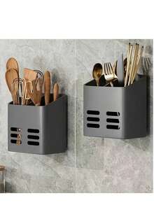 No-Drill Wall-Mounted Remote Control Storage Box, Wall-Mounted Plastic Organizer With Compartments, Bathroom Living Room Wall Storage Bin, Can Hold Remote Control, Stationery, Scissors, Pens, Hollow Breathable Design, Firm Adhesion Without Damaging Wall, Home Desktop Wall Clutter Organizer Storage Supplies - Multicolor - View 3