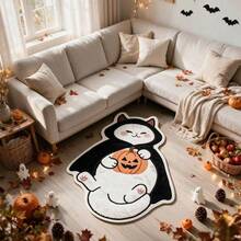 1pc White Evil Cat Pumpkin, Suitable For Autumn, Halloween, Doormat, Small Rug, Welcome Mat, Carpet, Floor Mat, Outdoor Doormat, Kitchen Rug, Home Decor, Front Door Mat, Area Rug, Outdoor Mat, Home Decor, Area Carpet, Garden Rug - Multicolor - View 2