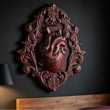 Dark Gothic Heart Relief Wall Hanging, Vintage Baroque Carved Frame Niche Art Wall Decor Ornament - 2869 - View 11