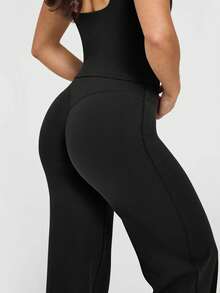 Women's Solid Color Yoga Long Loose Wide Leg Pants, Comfortable And Slimming, Suitable For Running, Fitness And Yoga, Versatile Sporty Style - Black - View 4