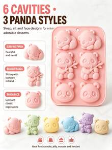 2pcs Cute Panda Shaped Silicone Molds, Home Baking Cake Molds, Handmade Chocolate Jelly Pudding Dessert Making Molds - Multicolor - View 3